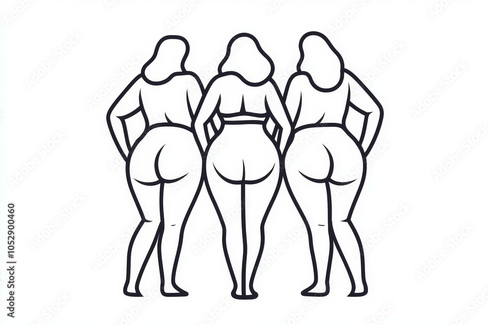 Three women are standing next to each other with their legs crossed, inclusive body positivity concept Three women are standing next to each other with their legs crossed, inclusive body positivity concept