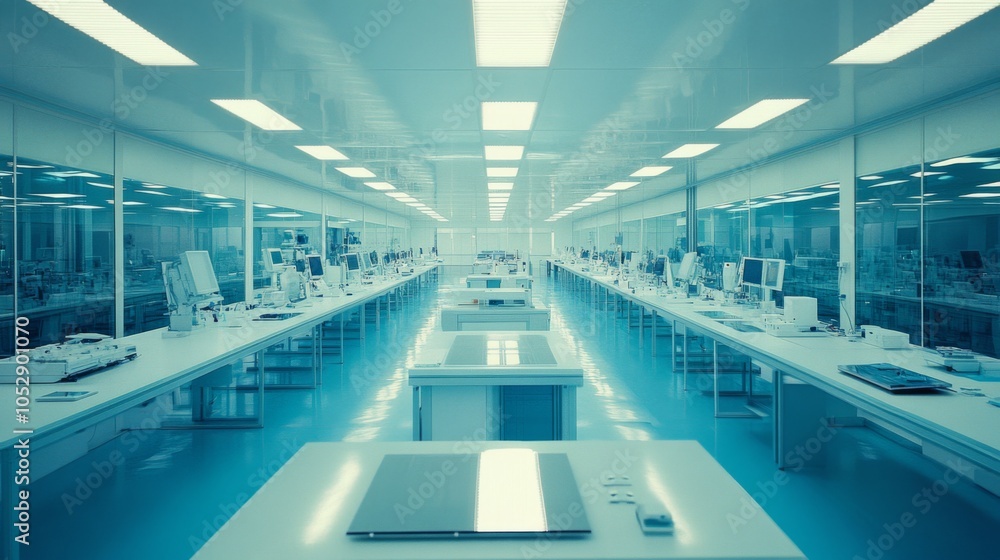Modern Laboratory Interior with Clean Workspace Modern Laboratory Interior with Clean Workspace