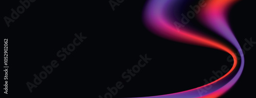 Abstract background with a black background featuring vibrant purple and red swirls. The purple and red colors create a smooth, flowing texture. Minimal abstract wavy gradient vector background