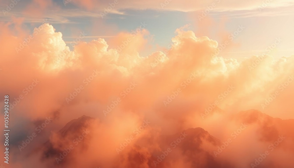 Fototapeta premium clouds are covering the mountains and the sky in a sunset