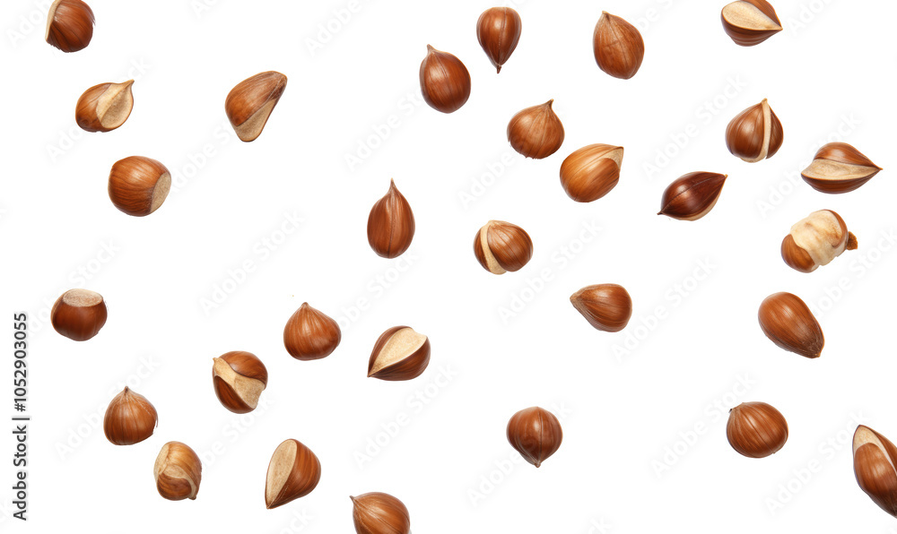 Falling hazelnuts on transparent background Falling hazelnuts on transparent background