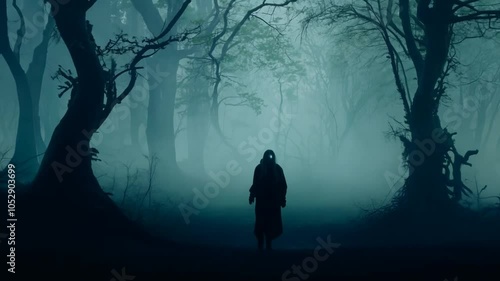 dark mystery the haunted forest night mist skittish fog landscape fantasy halloween scarey horror background wood mysterious darkness tree light nature fear nightmare foggy misty shadow gothic silhou