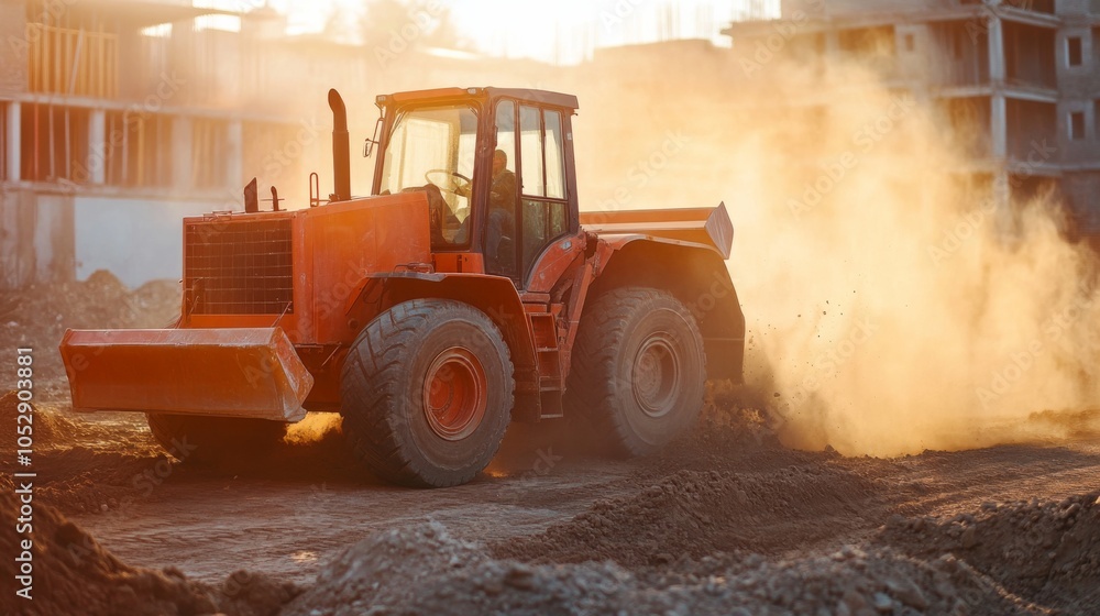 Construction Equipment in Action at Sunrise Construction Equipment in Action at Sunrise