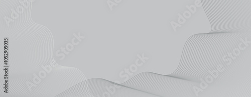 Abstract gray background with wavy lines. The gray background features a smooth texture with flowing patterns. Minimal abstract flow line vector gradient background