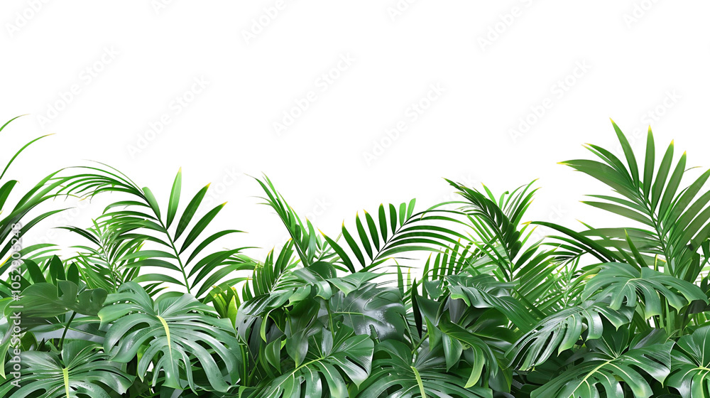 Obraz premium Fresh Green Palm Tree Leaves Border on Transparent