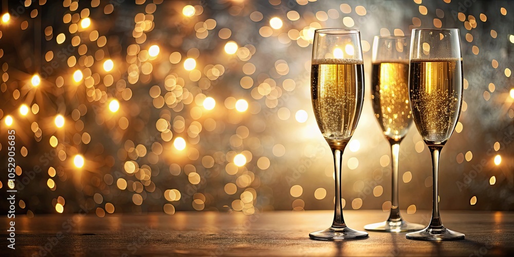 Champagne glasses set against a backdrop of twinkling lights, celebration, festive, elegant, glitter, party Champagne glasses set against a backdrop of twinkling lights, celebration, festive, elegant, glitter, party