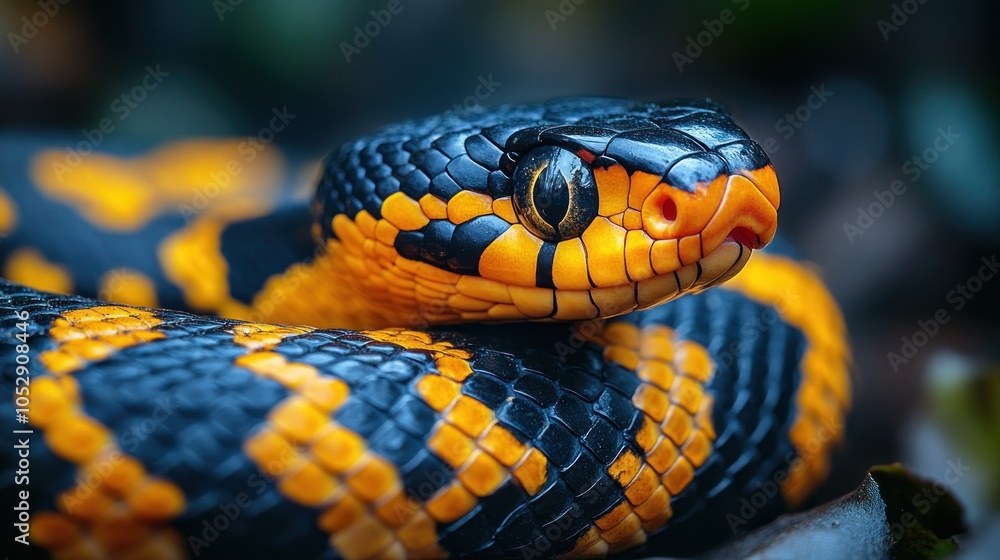 Close-up of a Black and Yellow Snake Close-up of a Black and Yellow Snake