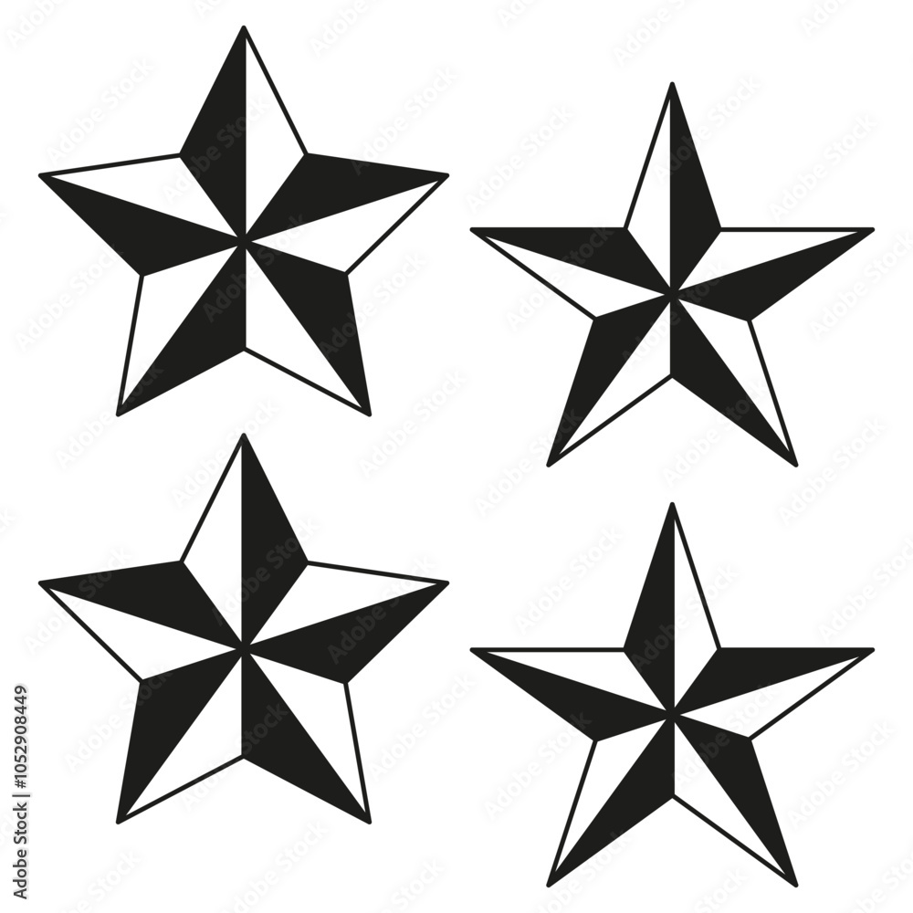Obraz premium Star icons. Five pointed star shapes. Geometric vector symbols. Simple black icons.