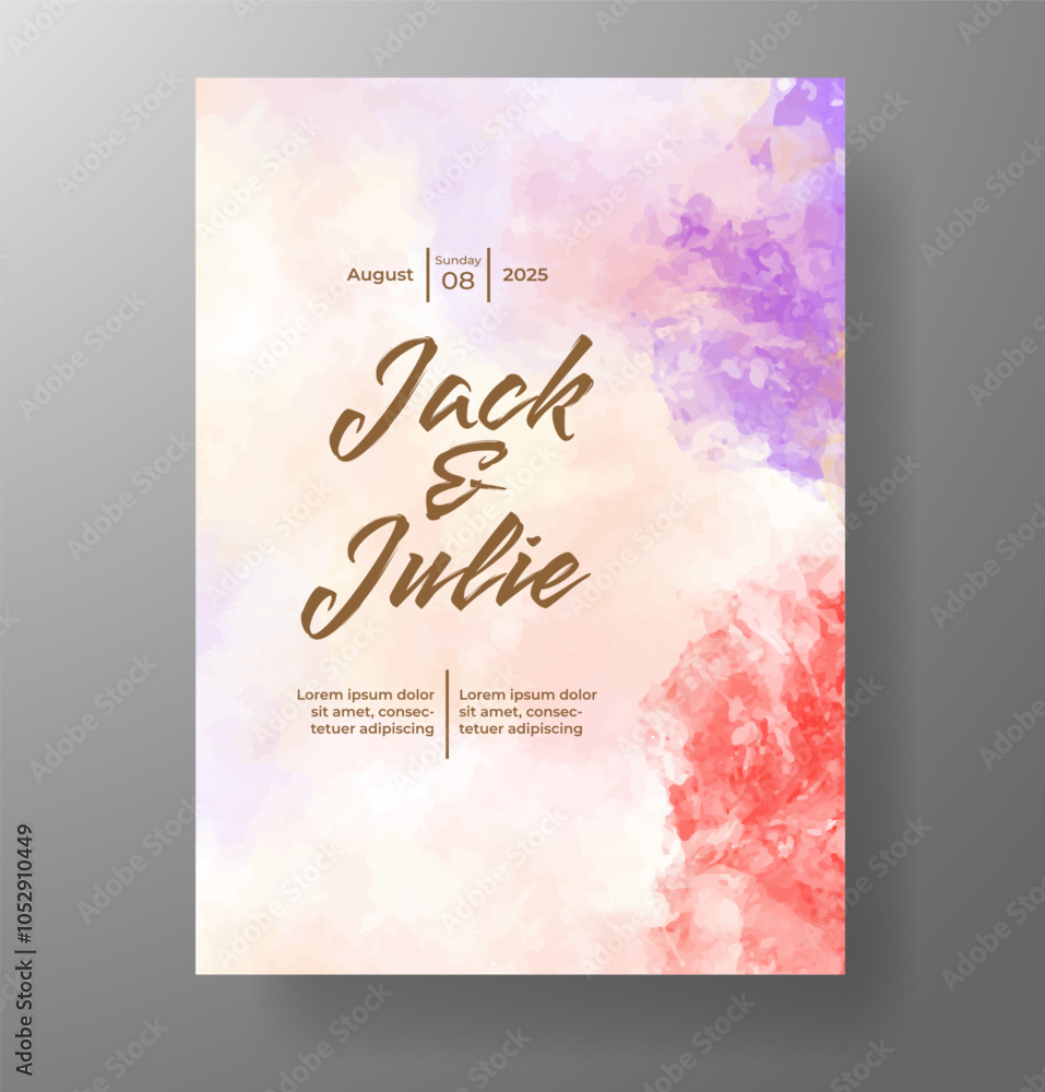 Wedding card invitation template with hand painted watercolor splash Wedding card invitation template with hand painted watercolor splash