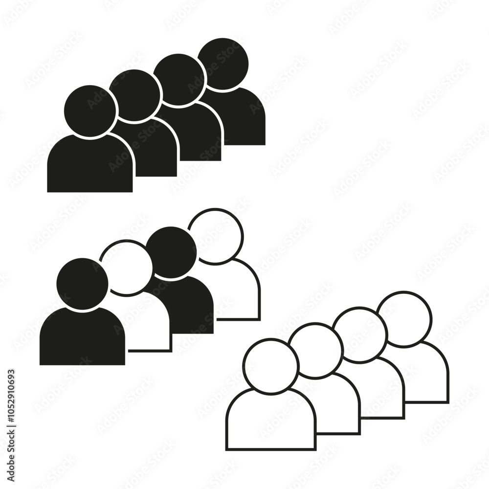 Group of people icons. Team collaboration symbol. Minimal human figures. Vector illustration. Group of people icons. Team collaboration symbol. Minimal human figures. Vector illustration.