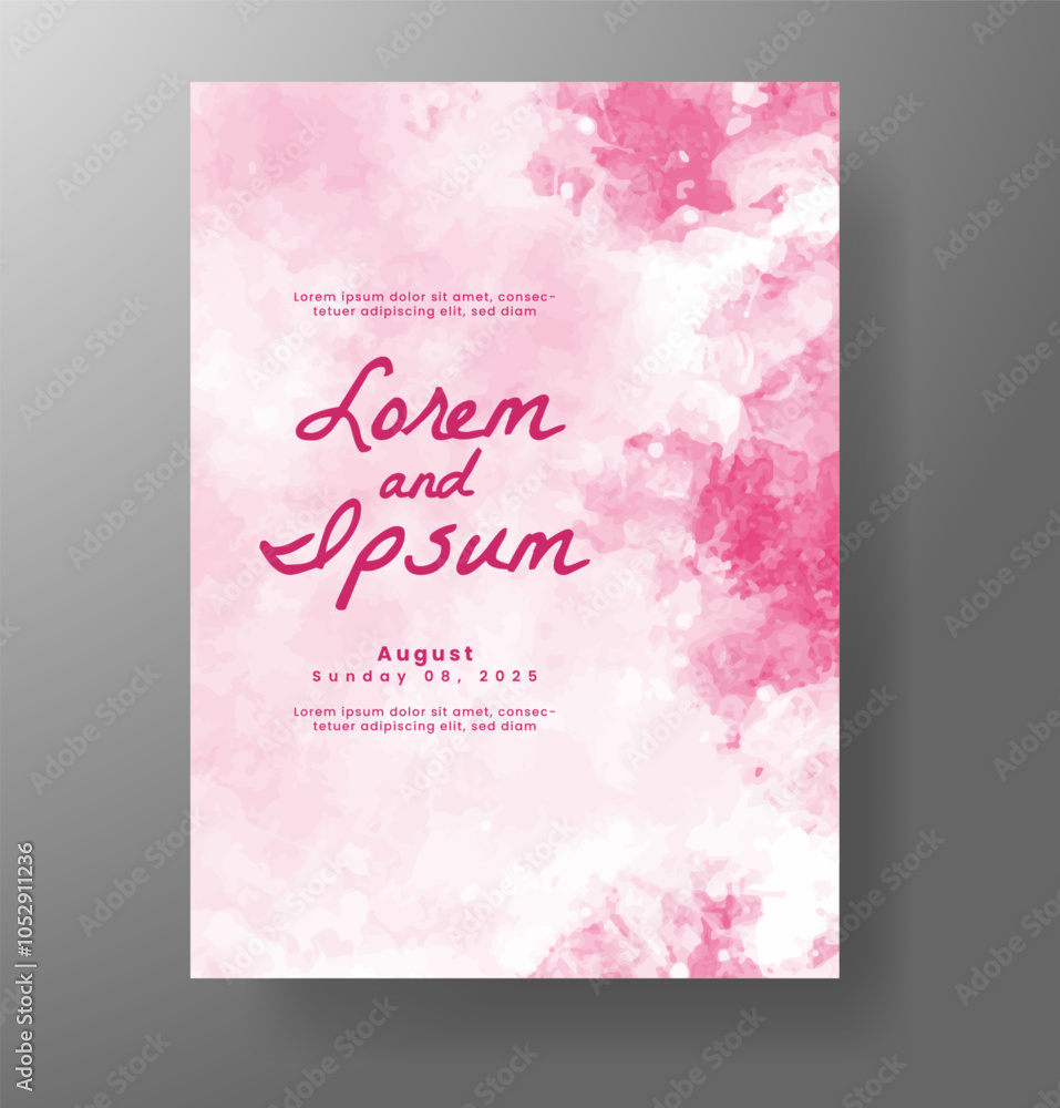 Fototapeta premium Wedding card invitation template with hand painted watercolor splash