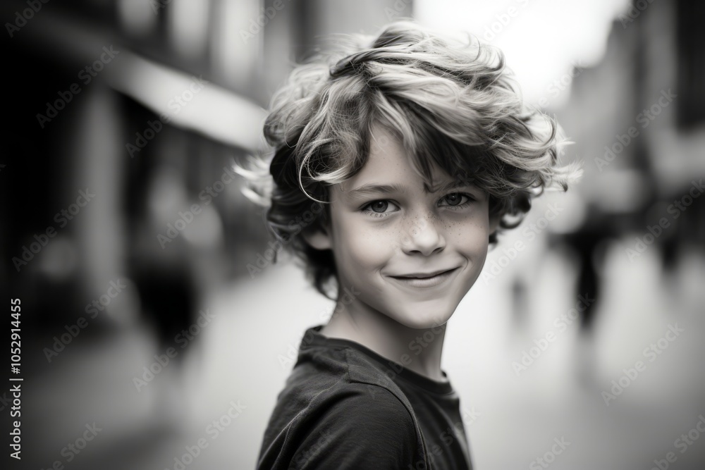 Portrait of a young boy with blond curly hair on the street Portrait of a young boy with blond curly hair on the street