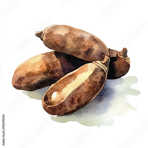 Tamarind fruit watercolor clipart illustration