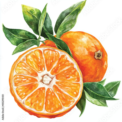 Tangelo fruit watercolor clipart illustration