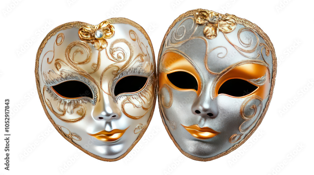 view of a pair of golden and silver masquerade masks transparant background view of a pair of golden and silver masquerade masks transparant background