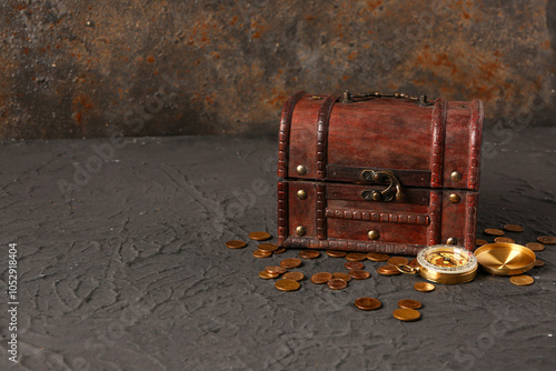 Old chest with treasure and...