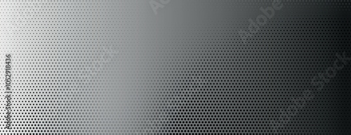 Gradient black background with halftone dotted texture. The black background fades smoothly, creating a modern and sleek look. Minimal halftone vector gradient background