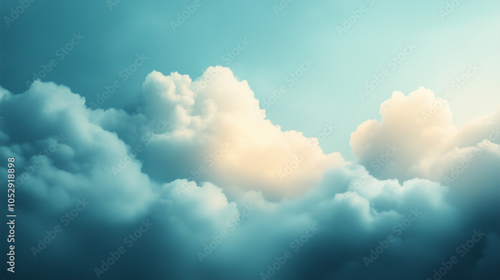 Fototapeta premium Soft, fluffy clouds fill sky, creating serene and tranquil atmosphere. gentle hues of blue and white evoke sense of calm and peace, perfect for relaxation.