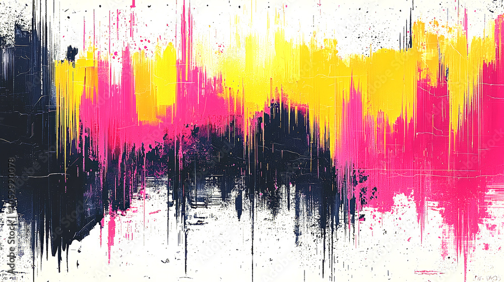 Fototapeta premium Vibrant abstract art featuring bold colors like pink, yellow, and black, creating dynamic visual rhythm that evokes energy and creativity