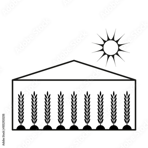 Greenhouse icon. Plant cultivation symbol. Sun and crops vector. Simple agricultural graphic.