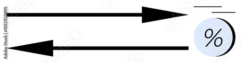 Two opposing arrows pointing at percentage symbol with motion lines around it. Ideal for business strategy, conflict resolution, economic trends, financial analysis, decision making, percentage