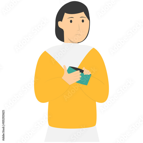 People Holding Empty Wallet Illustration in Cartoon Design. Financial Problem. Vector Character Design.