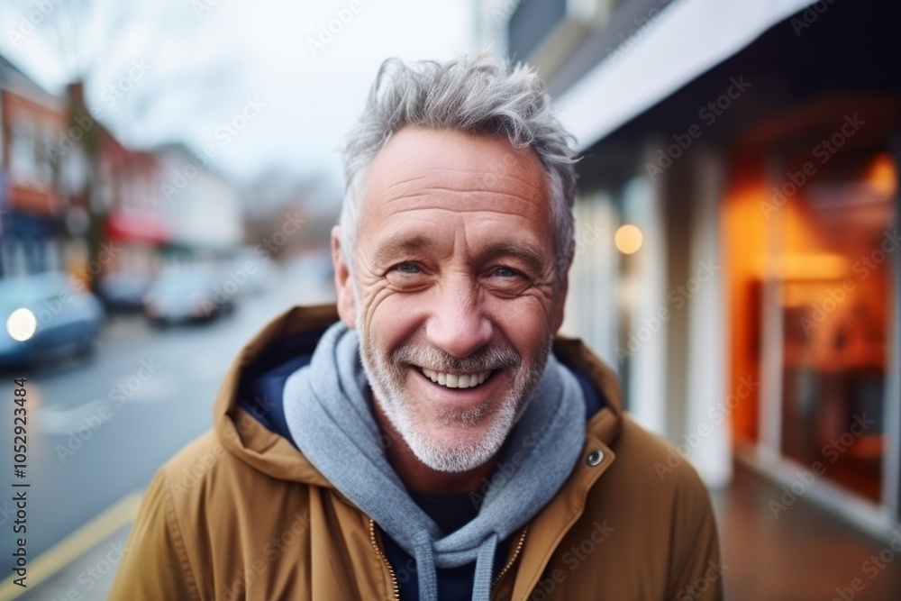 Portrait of happy senior man smiling at camera in a city street Portrait of happy senior man smiling at camera in a city street