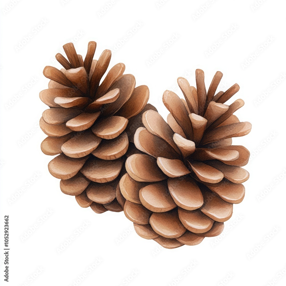 Two pine cones displaying a natural wood texture, showcasing their intricate scales and earthy color. Two pine cones displaying a natural wood texture, showcasing their intricate scales and earthy color.