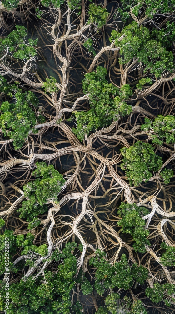 Mangrove Labyrinth - Aerial View of Intricate Root Patterns and Natural Complexity Mangrove Labyrinth - Aerial View of Intricate Root Patterns and Natural Complexity
