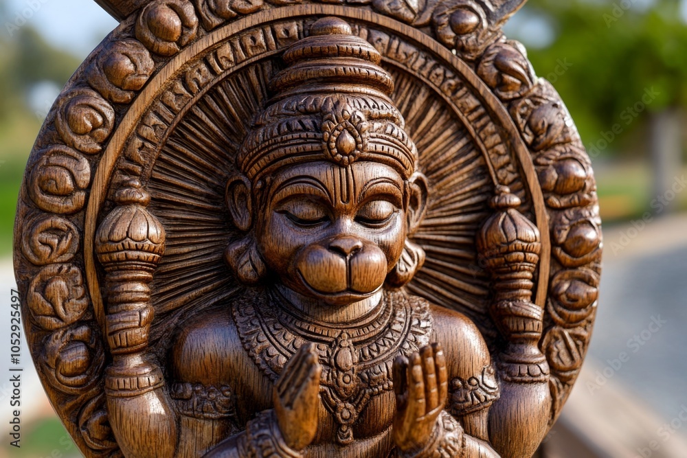 Hanuman in a meditative pose, his eyes closed, symbolizing his deep devotion to Lord Rama Hanuman in a meditative pose, his eyes closed, symbolizing his deep devotion to Lord Rama