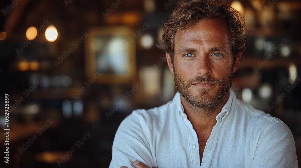 Obraz premium Portrait of a Handsome Man with a White Shirt and a Light Brown Beard