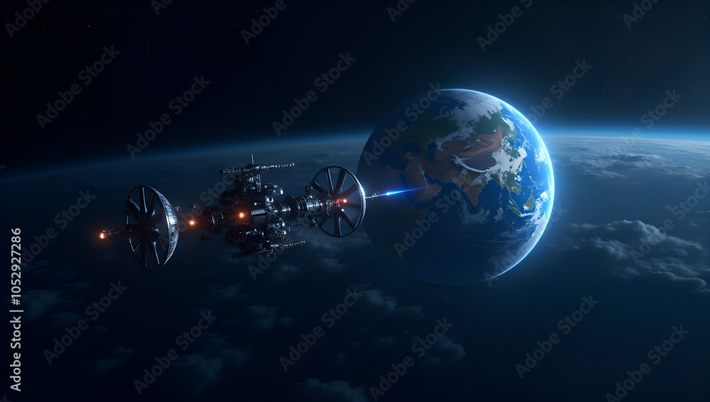 Fototapeta premium Starlit Conversations: Earth Talks to a Space Station