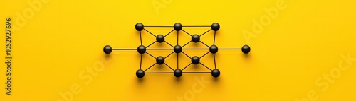 Black Sphere Network on Yellow Background.