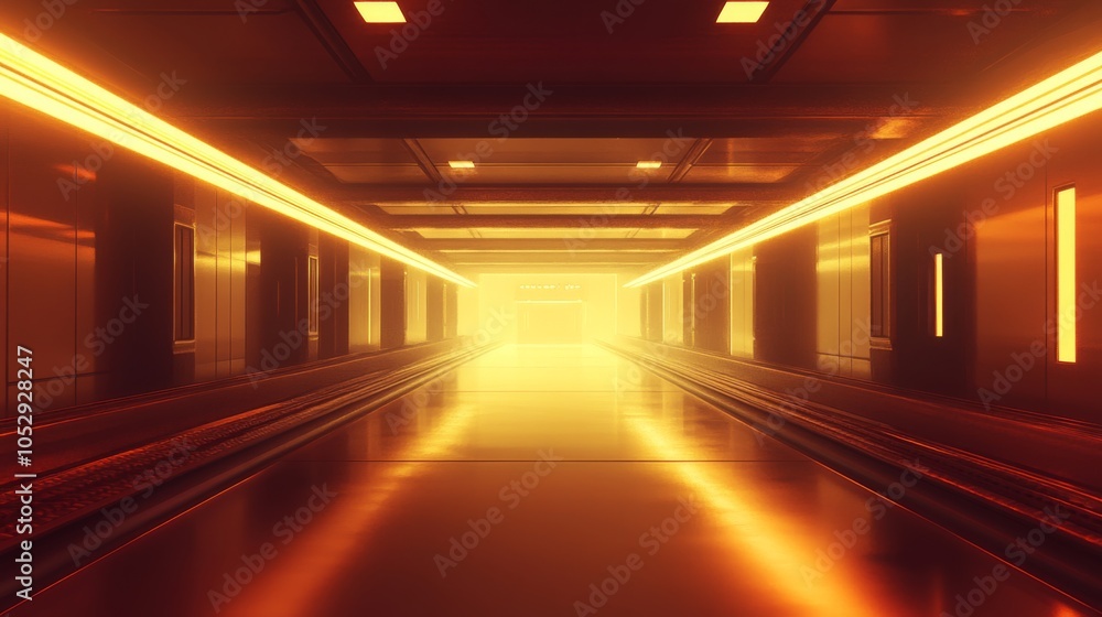 Futuristic Corridor with Glowing Lights and Depth