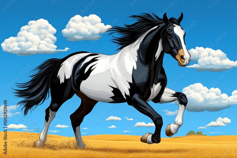 a 2D cartoon illustration of a happy horse galloping in a field lively and free white background a 2D cartoon illustration of a happy horse galloping in a field lively and free white background