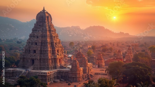 A Stunning Sunset Over the Ancient Temples of Hampi, India: A Heritage Landscape Unveiled