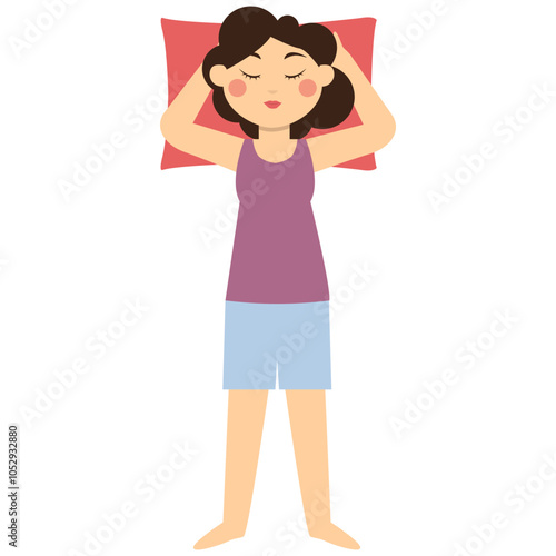 Girl Sleeping Pose Character. Evening Relaxation. Flat Vector Illustration.