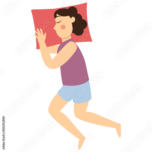 Girl Sleeping Pose Character. Evening Relaxation. Flat Vector Illustration.