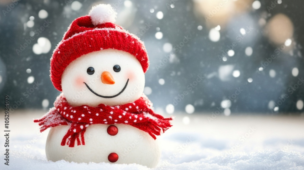 Cheerful Snowman in Warm Snowy Background Cheerful Snowman in Warm Snowy Background