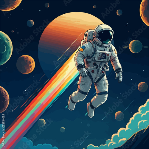 An astronaut in outer space vector template design.