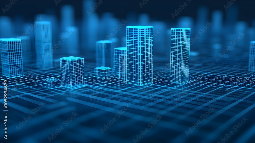 Aerial view of a futuristic wireframe city grid showcasing the abstract and minimalist design of modern architecture and urban infrastructure Aerial view of a futuristic wireframe city grid showcasing the abstract and minimalist design of modern architecture and urban infrastructure
