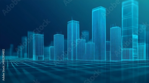 Futuristic digital landscape depicting a dense urban environment with a complex network of tall buildings interconnected street grids and a seamless wireframe infrastructure