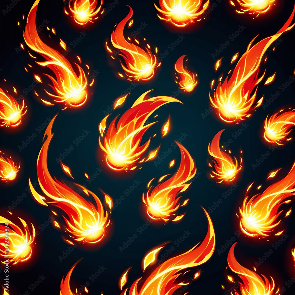 A seamless pattern of fiery meteors streaking across a dark sky. Each meteor is depicted in a different stage of its fiery descent, creating a dynamic and captivating visual. A seamless pattern of fiery meteors streaking across a dark sky. Each meteor is depicted in a different stage of its fiery descent, creating a dynamic and captivating visual.