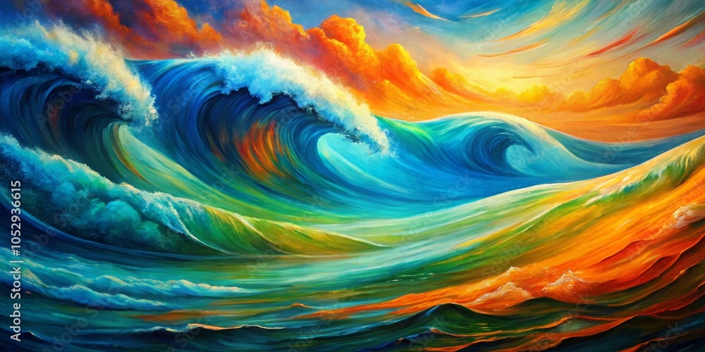 Abstract Ocean Waves in Sunset Hues, Acrylic on Canvas, Vibrant Colors, Ocean, Sunset, Waves Abstract Ocean Waves in Sunset Hues, Acrylic on Canvas, Vibrant Colors, Ocean, Sunset, Waves