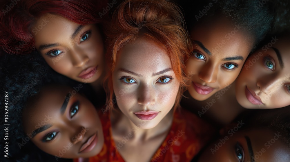 Obraz premium A vibrant gathering of women with diverse backgrounds radiates beauty and confidence. Posing together, they embody inclusivity and celebrate the power of skincare in this captivating campaign.