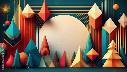 Abstract New Year background with space for text in neogeometric conceptualism style, christmas background photo