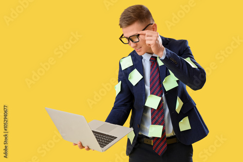 Funny businessman with stic...