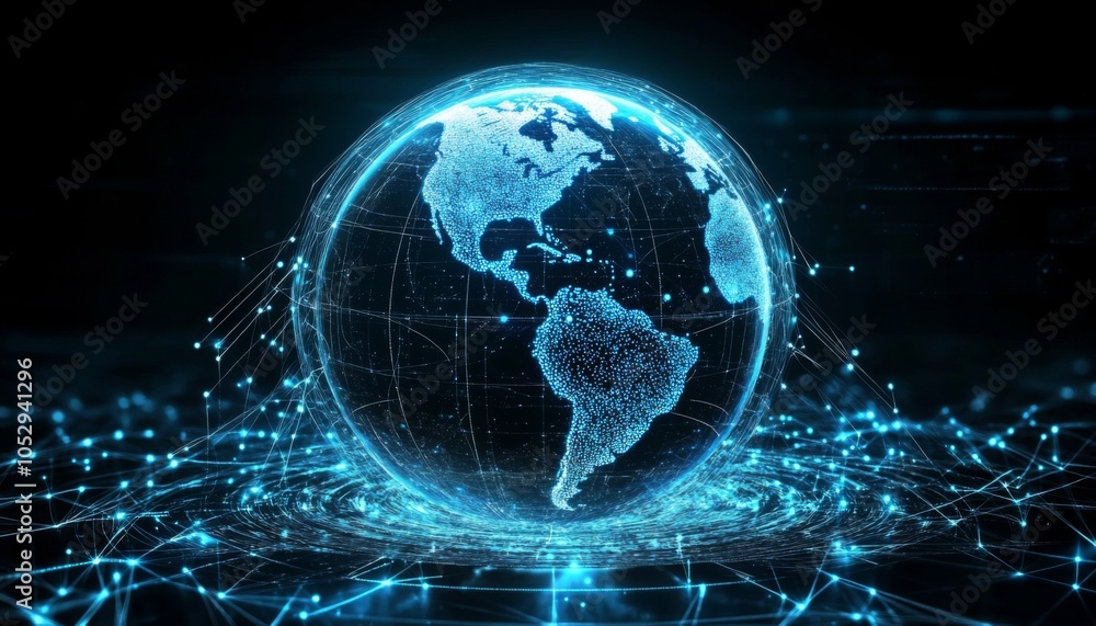 Obraz premium Visualization of the planet showcasing futuristic data transmission concepts.