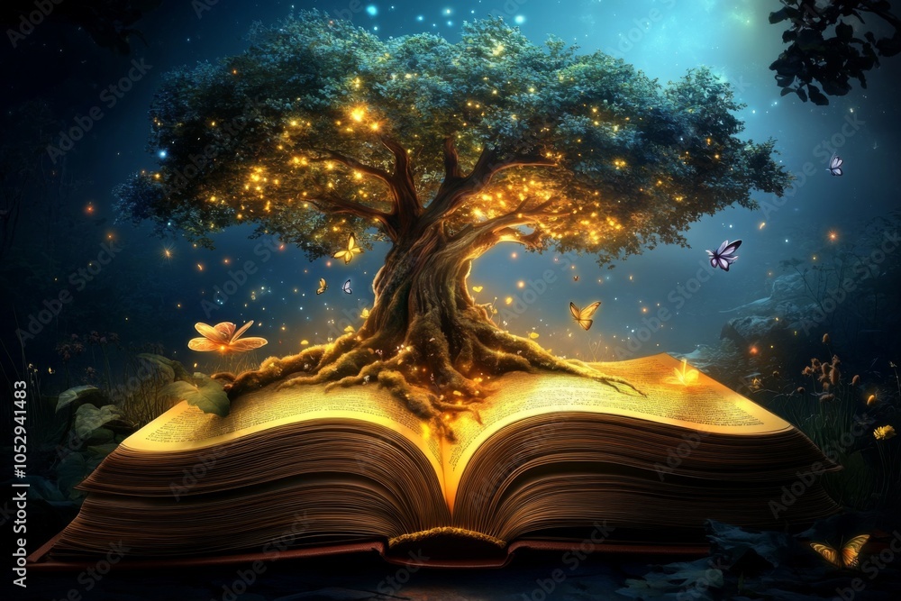 Naklejka premium Magical Nighttime Fairy Forest Illustration