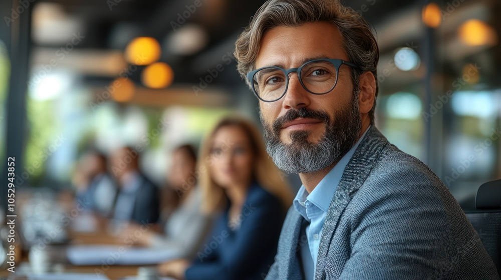 Portrait of a Confident Middle-Aged Man Wearing Glasses and a Suit Portrait of a Confident Middle-Aged Man Wearing Glasses and a Suit